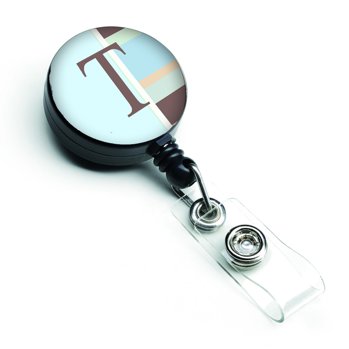 Letter T Initial Monogram - Blue Stripes Retractable Badge Reel CJ1003-TBR  the-store.com.