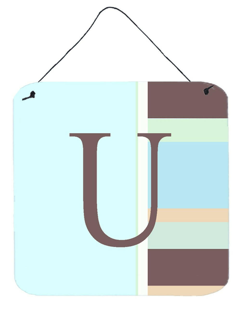 Letter U Initial Monogram - Blue Stripes Wall or Door Hanging Prints by Caroline's Treasures