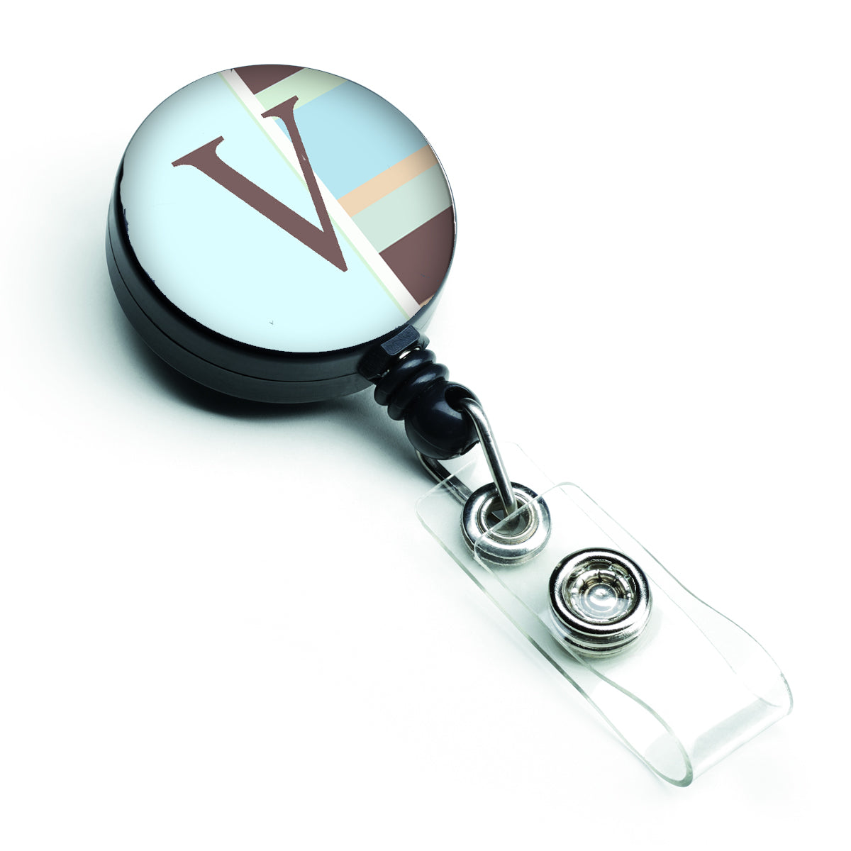 Letter V Initial Monogram - Blue Stripes Retractable Badge Reel CJ1003-VBR  the-store.com.