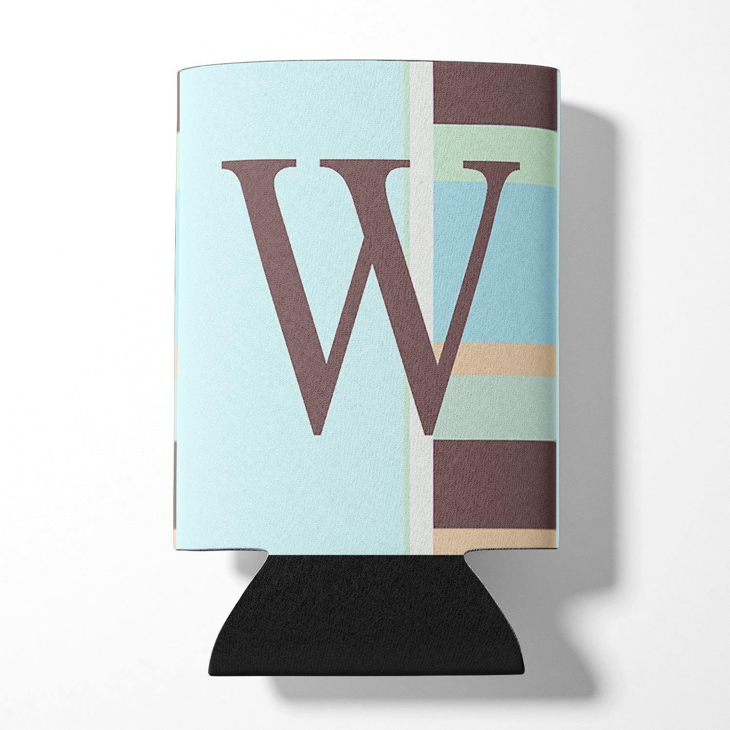 Letter W Initial Monogram - Blue Stripes Can or Bottle Beverage Insulator Hugger.