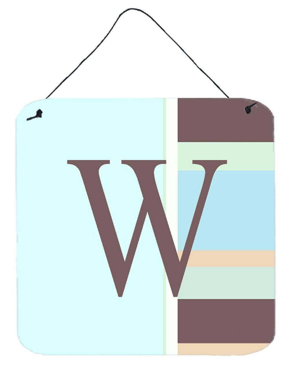 Letter W Initial Monogram - Blue Stripes Wall or Door Hanging Prints by Caroline's Treasures