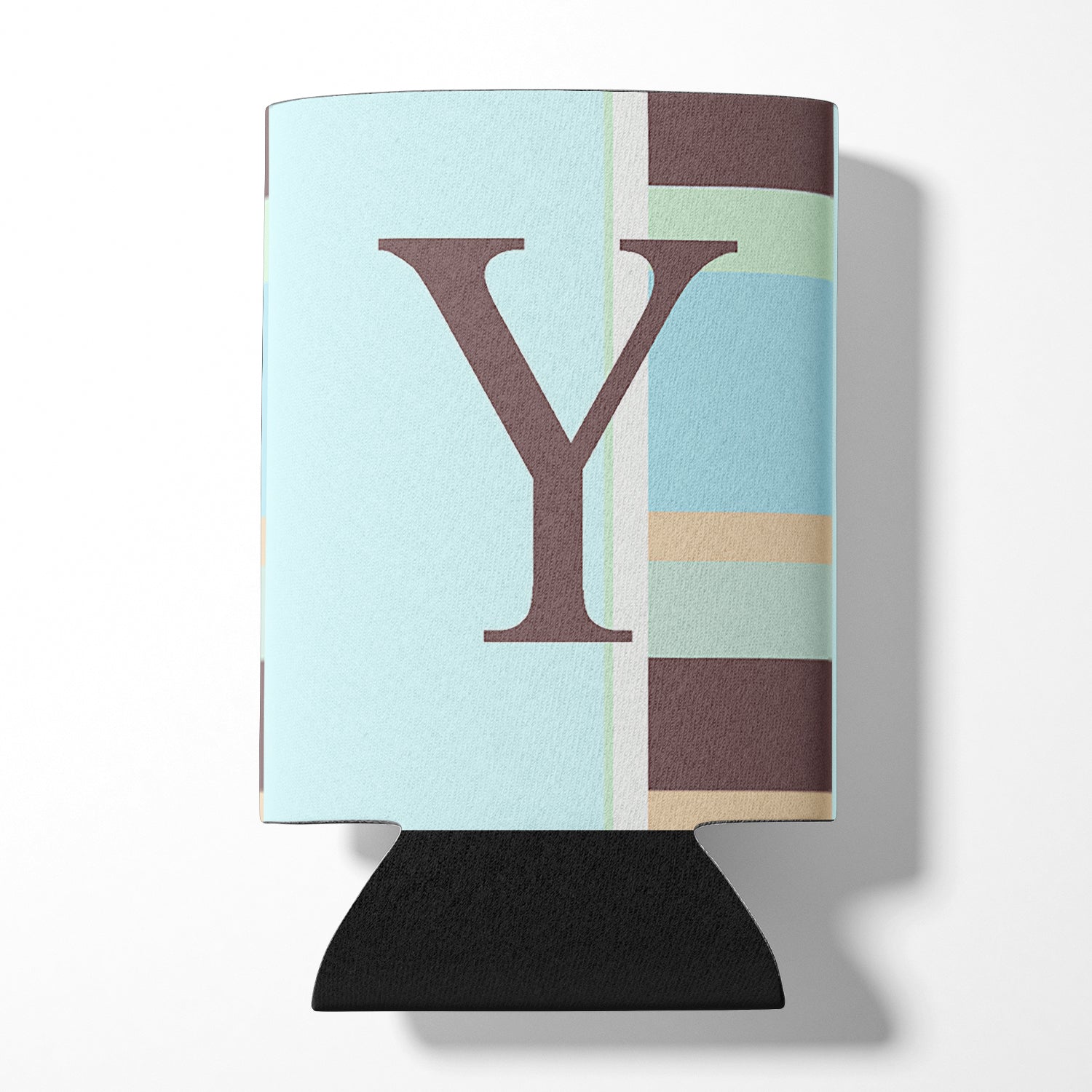 Letter Y Initial Monogram - Blue Stripes Can or Bottle Beverage Insulator Hugger.