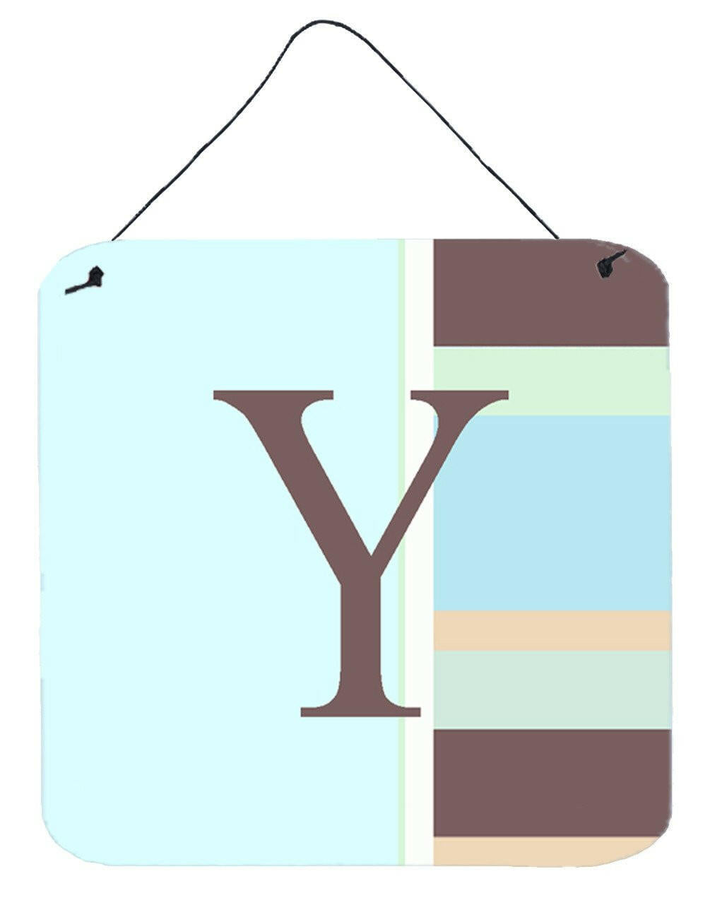 Letter Y Initial Monogram - Blue Stripes Wall or Door Hanging Prints by Caroline's Treasures