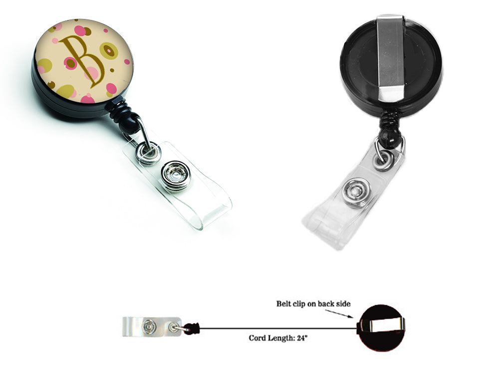 Letter B Initial Monogram - Tan Dots Retractable Badge Reel CJ1004-BBR  the-store.com.