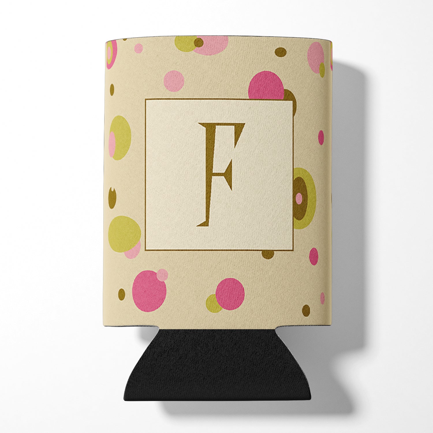 Letter F Initial Monogram - Tan Dots Can or Bottle Beverage Insulator Hugger.