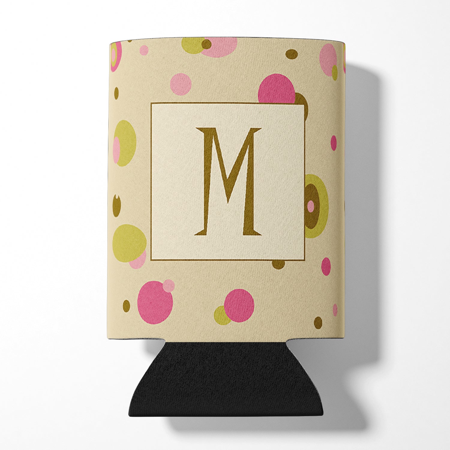 Letter M Initial Monogram - Tan Dots Can or Bottle Beverage Insulator Hugger.