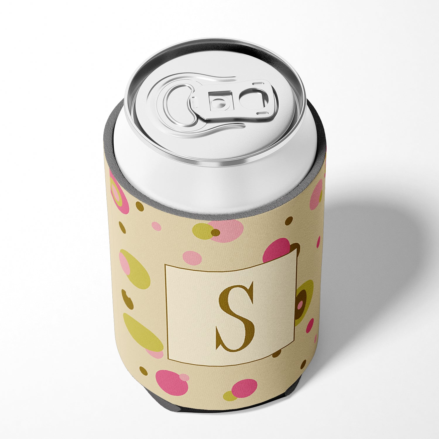 Letter S Initial Monogram - Tan Dots Can or Bottle Beverage Insulator Hugger.