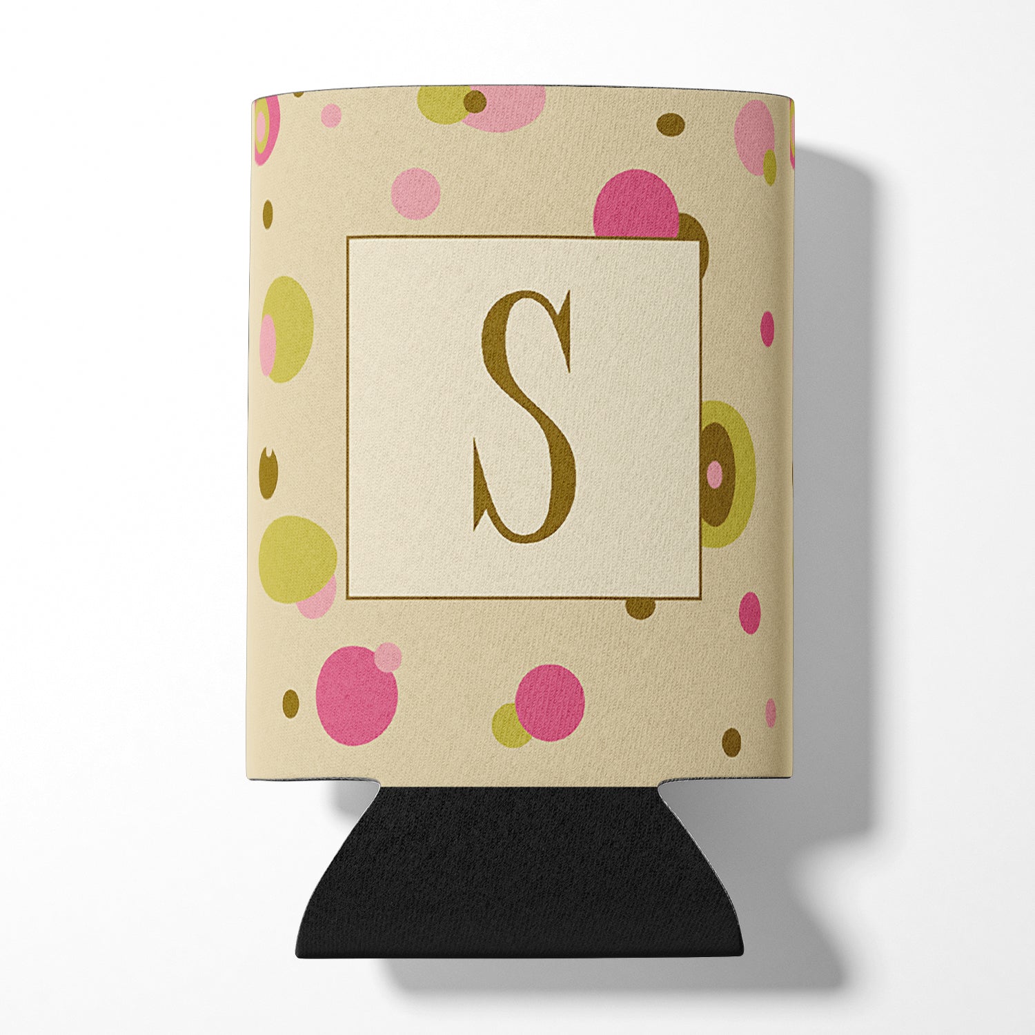 Letter S Initial Monogram - Tan Dots Can or Bottle Beverage Insulator Hugger.