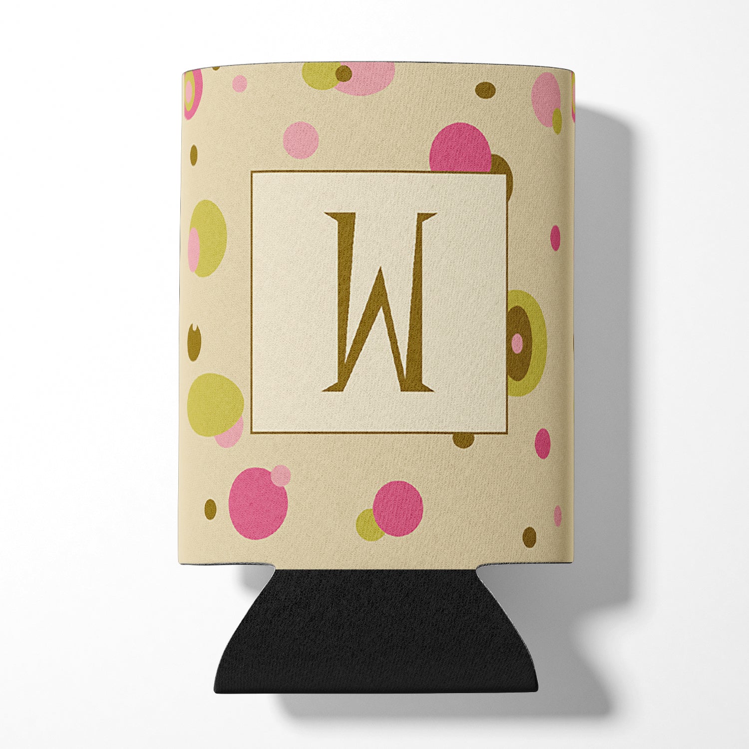 Letter W Initial Monogram - Tan Dots Can or Bottle Beverage Insulator Hugger.