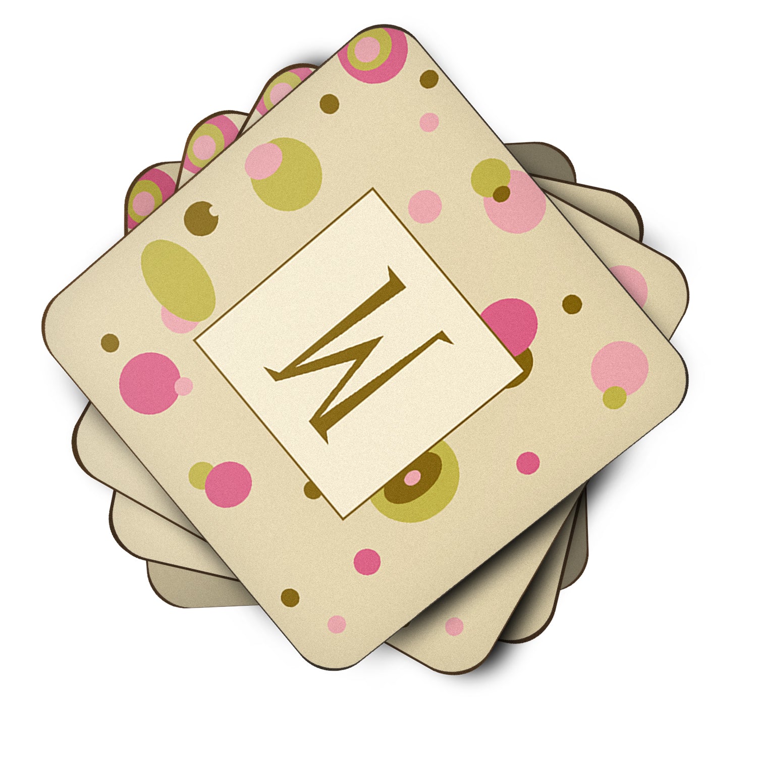 Set of 4 Monogram - Tan Dots Foam Coasters Initial Letter W - the-store.com