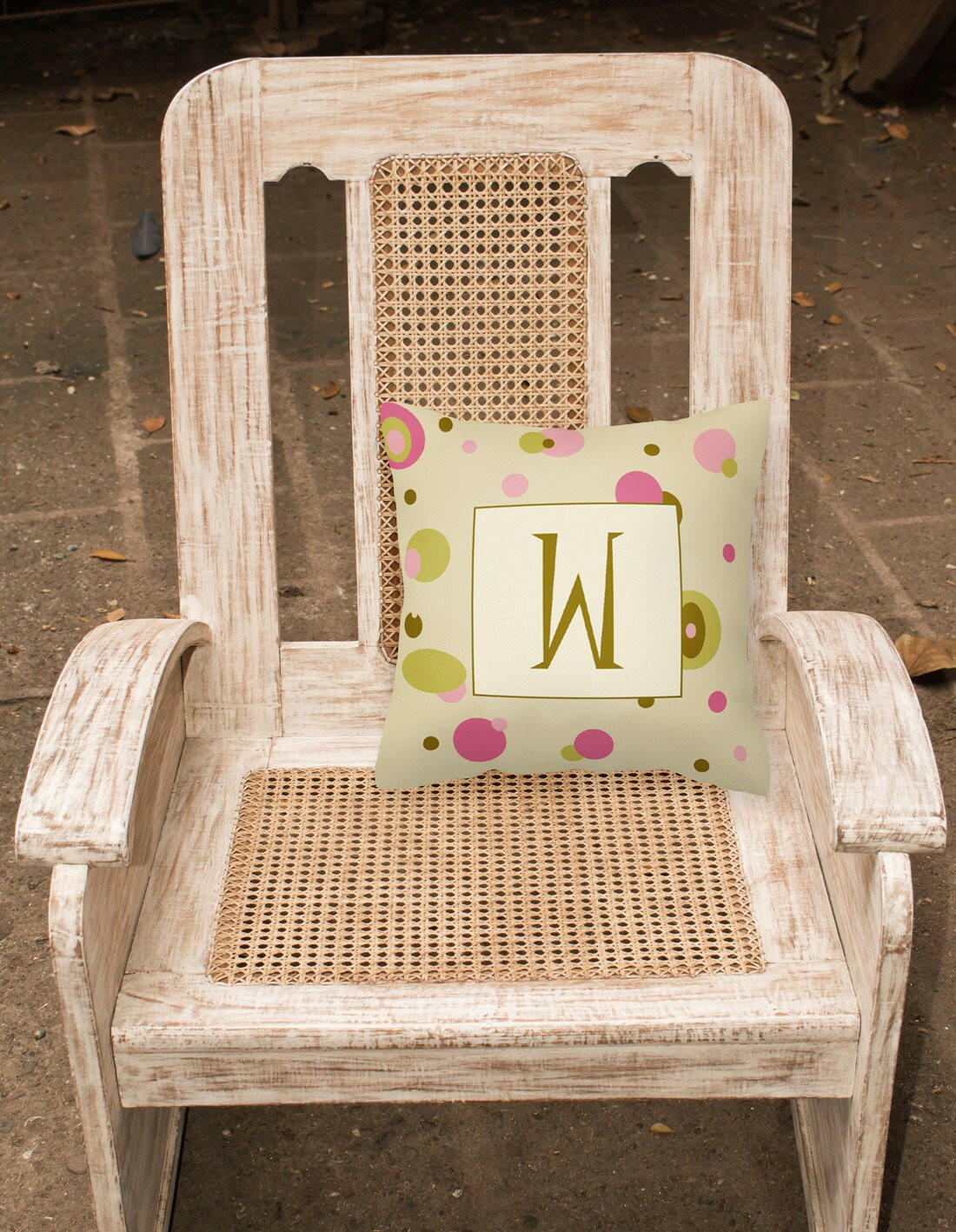 Letter W Initial Monogram - Tan Dots Decorative   Canvas Fabric Pillow - the-store.com