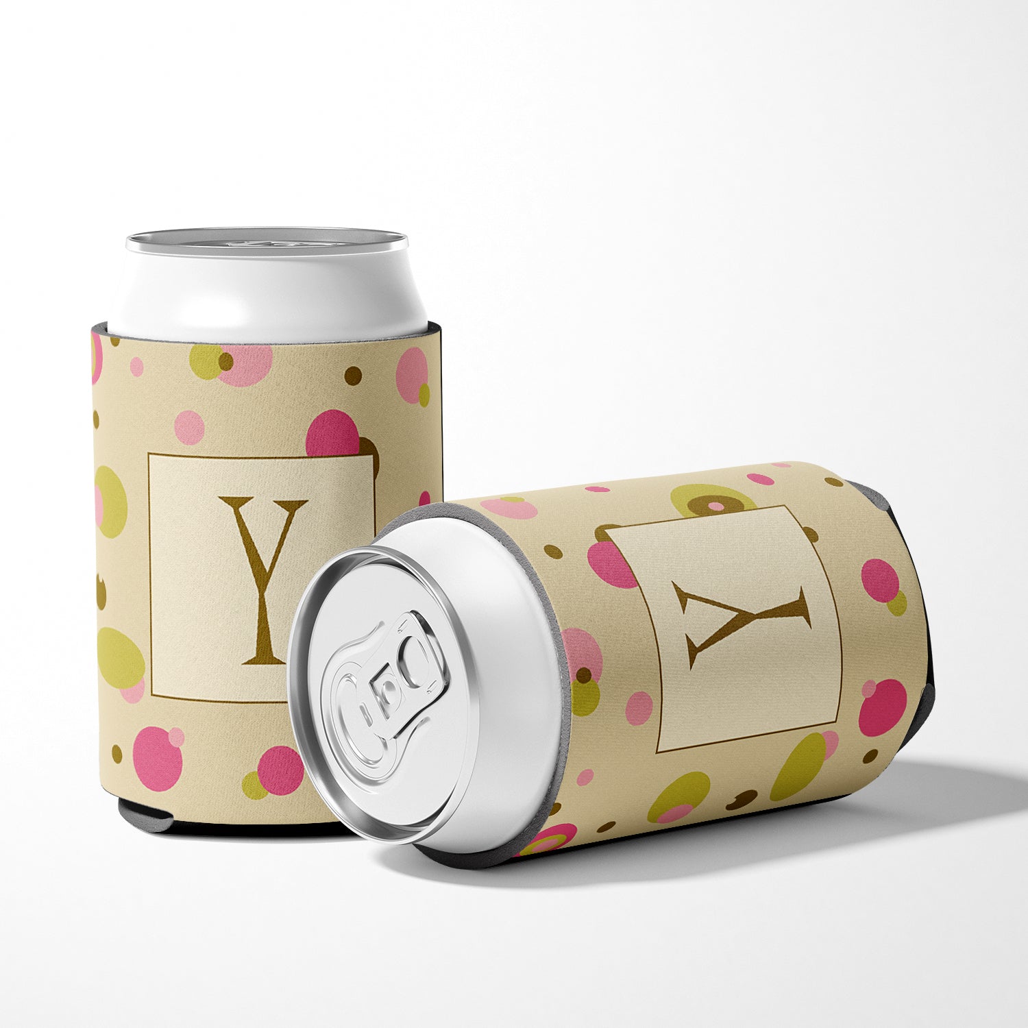 Letter Y Initial Monogram - Tan Dots Can or Bottle Beverage Insulator Hugger.