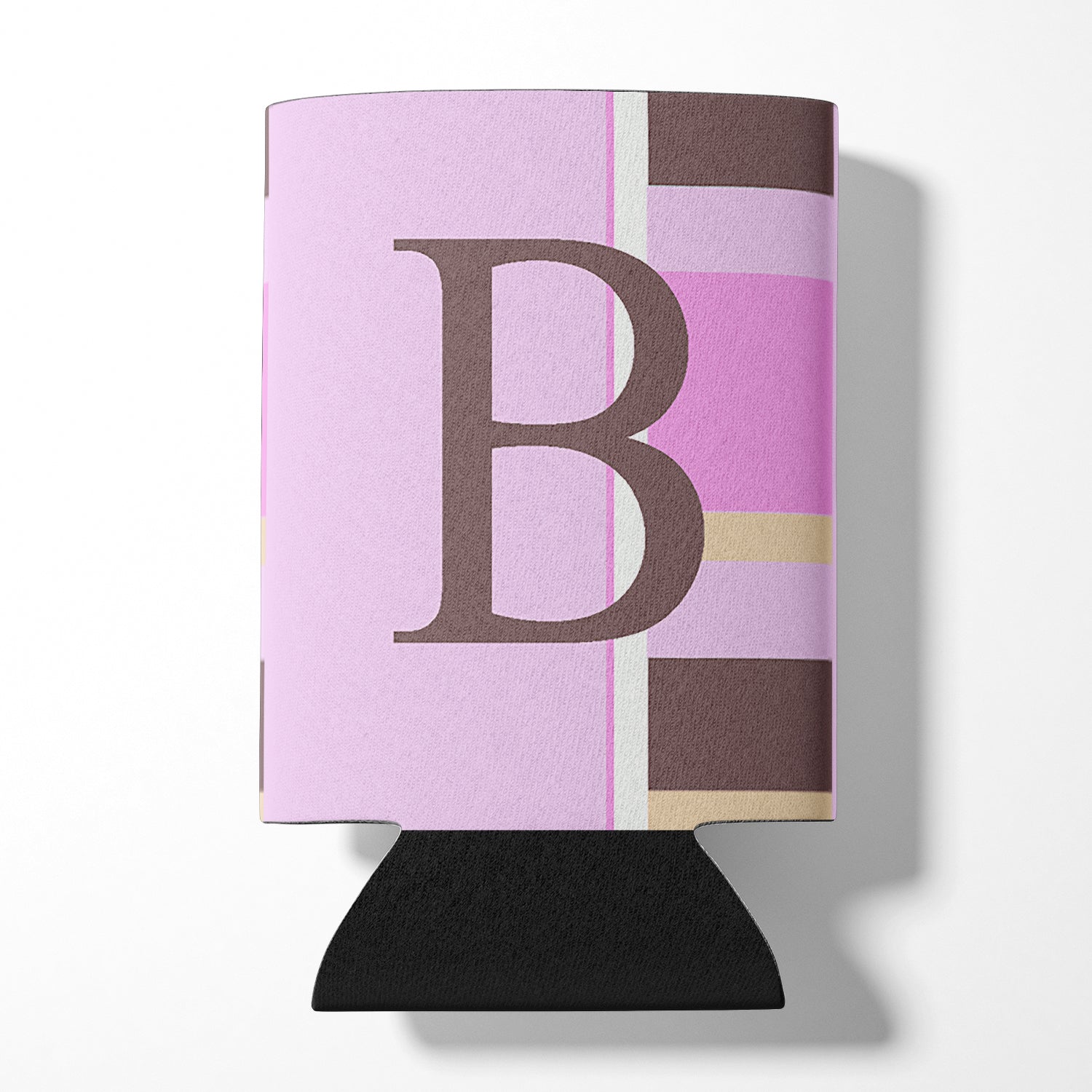 Letter B Initial Monogram - Pink Stripes Can or Bottle Beverage Insulator Hugger.