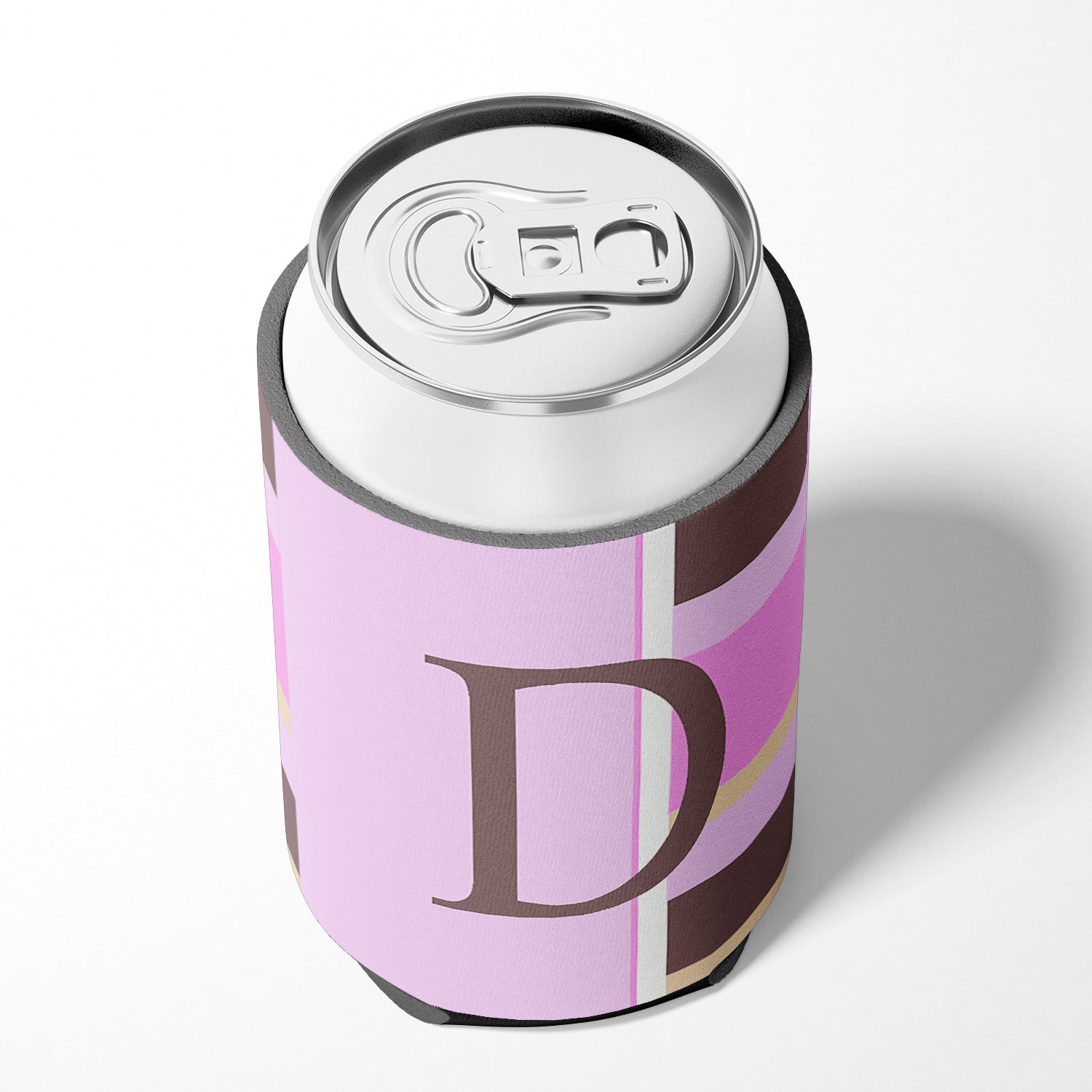 Letter D Initial Monogram - Pink Stripes Can or Bottle Beverage Insulator Hugger.