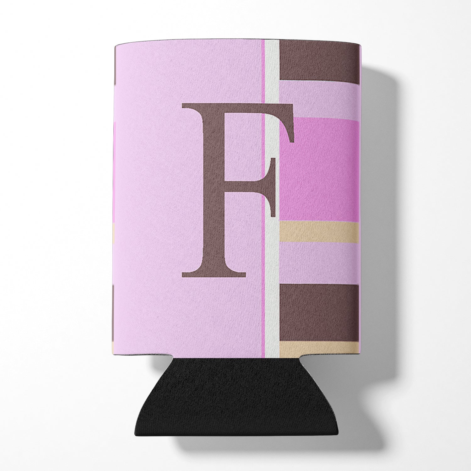 Letter F Initial Monogram - Pink Stripes Can or Bottle Beverage Insulator Hugger.