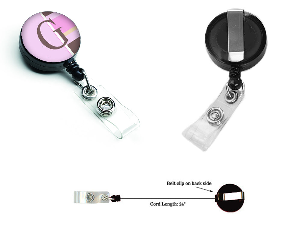 Letter G Initial Monogram - Pink Stripes Retractable Badge Reel CJ1005-GBR  the-store.com.