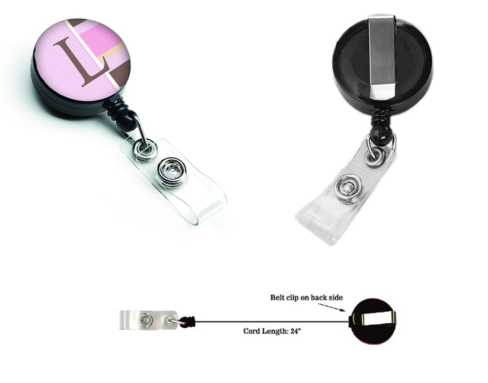 Letter L Initial Monogram - Pink Stripes Retractable Badge Reel CJ1005-LBR  the-store.com.