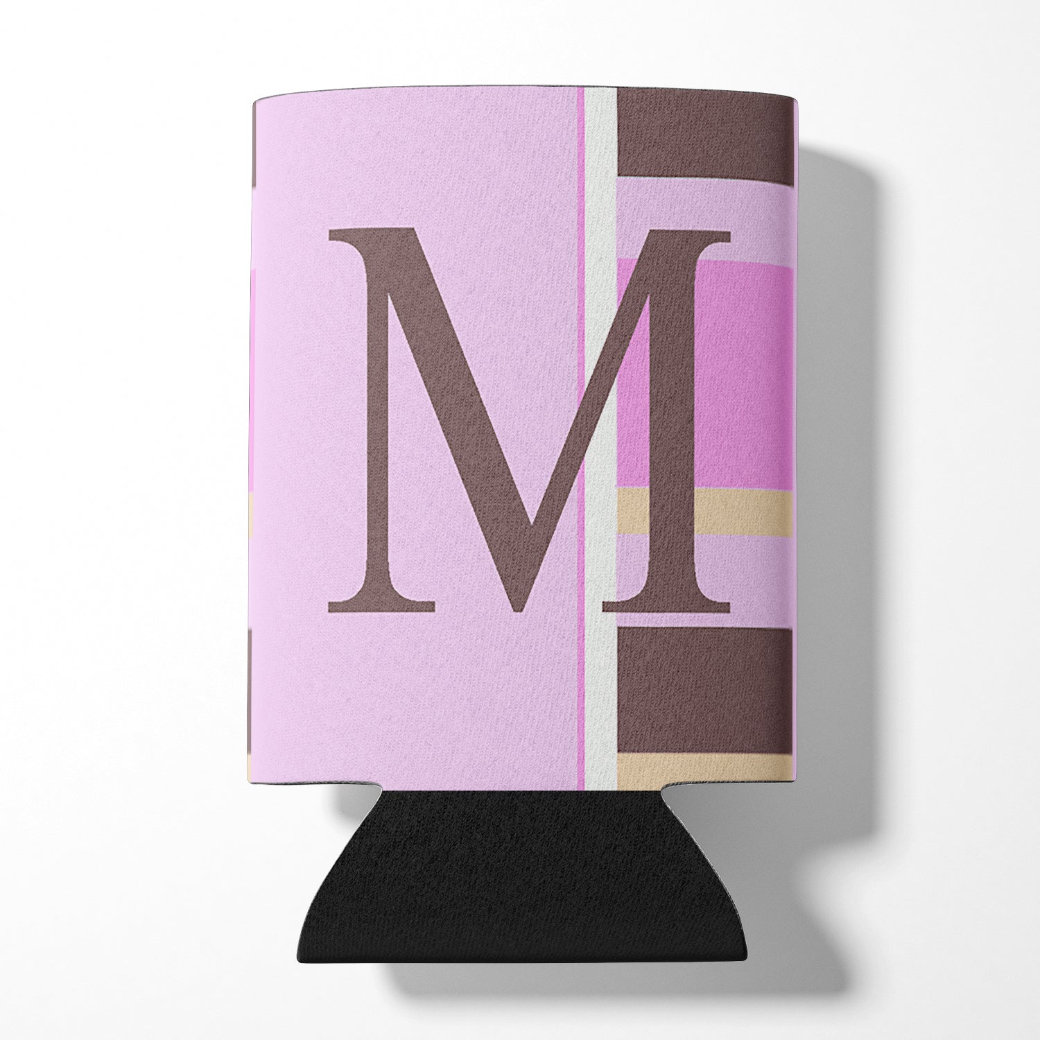 Letter M Initial Monogram - Pink Stripes Can or Bottle Beverage Insulator Hugger.