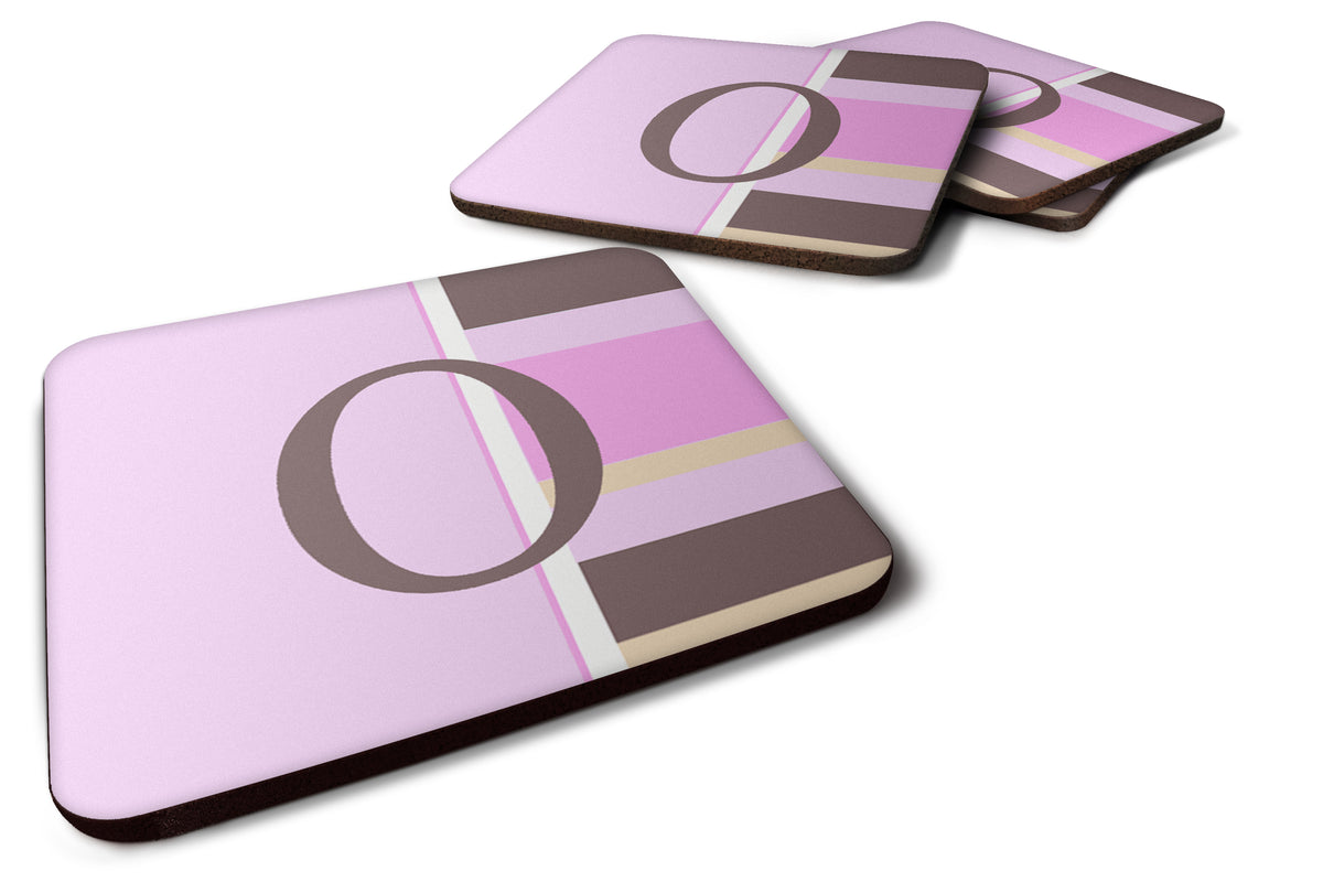 Set of 4 Monogram - Pink Stripes Foam Coasters Initial Letter O - the-store.com