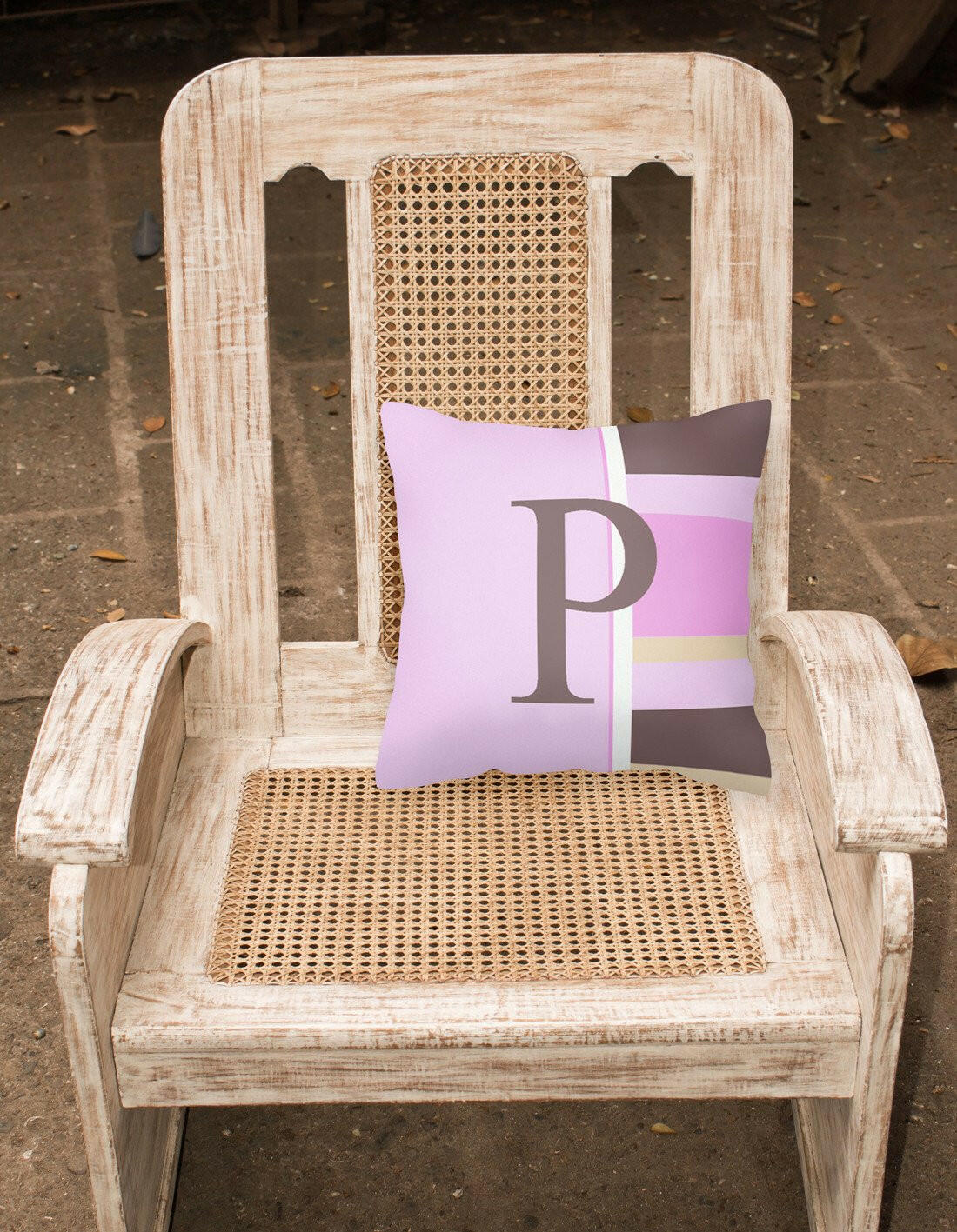 Letter P Initial Monogram - Pink Stripes Decorative   Canvas Fabric Pillow - the-store.com