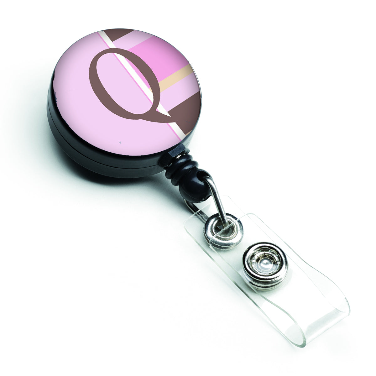 Letter Q Initial Monogram - Pink Stripes Retractable Badge Reel CJ1005-QBR  the-store.com.