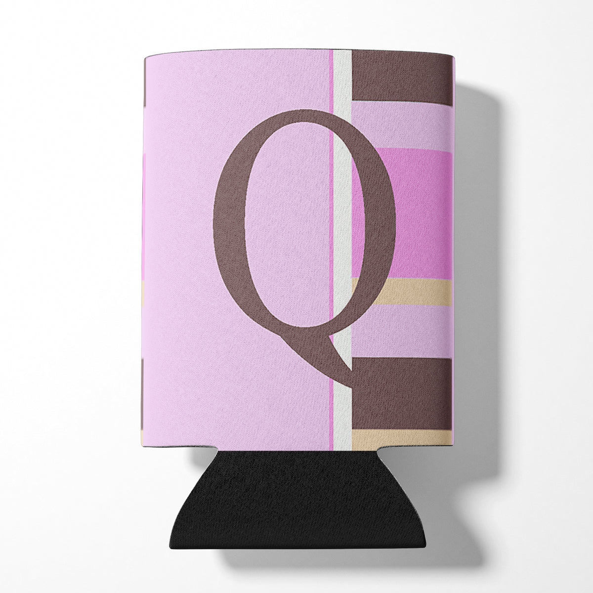 Letter Q Initial Monogram - Pink Stripes Can or Bottle Beverage Insulator Hugger.