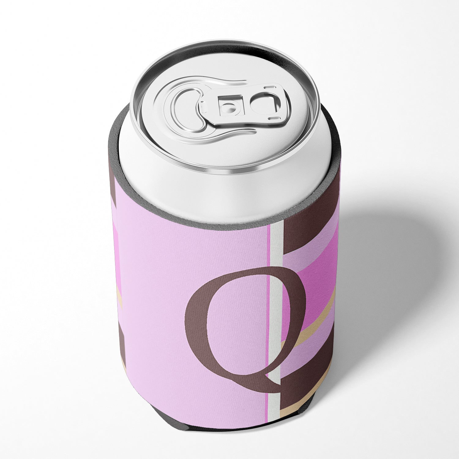 Letter Q Initial Monogram - Pink Stripes Can or Bottle Beverage Insulator Hugger.