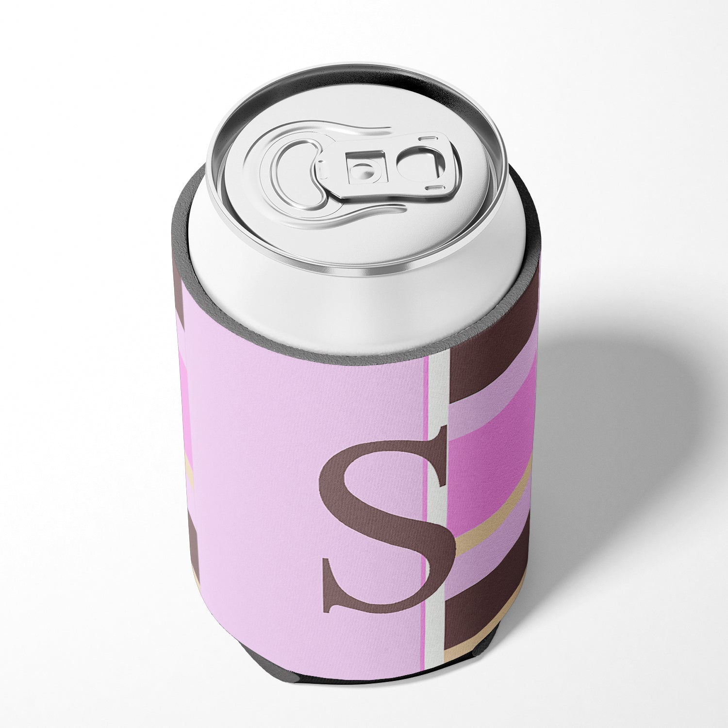 Letter S Initial Monogram - Pink Stripes Can or Bottle Beverage Insulator Hugger.