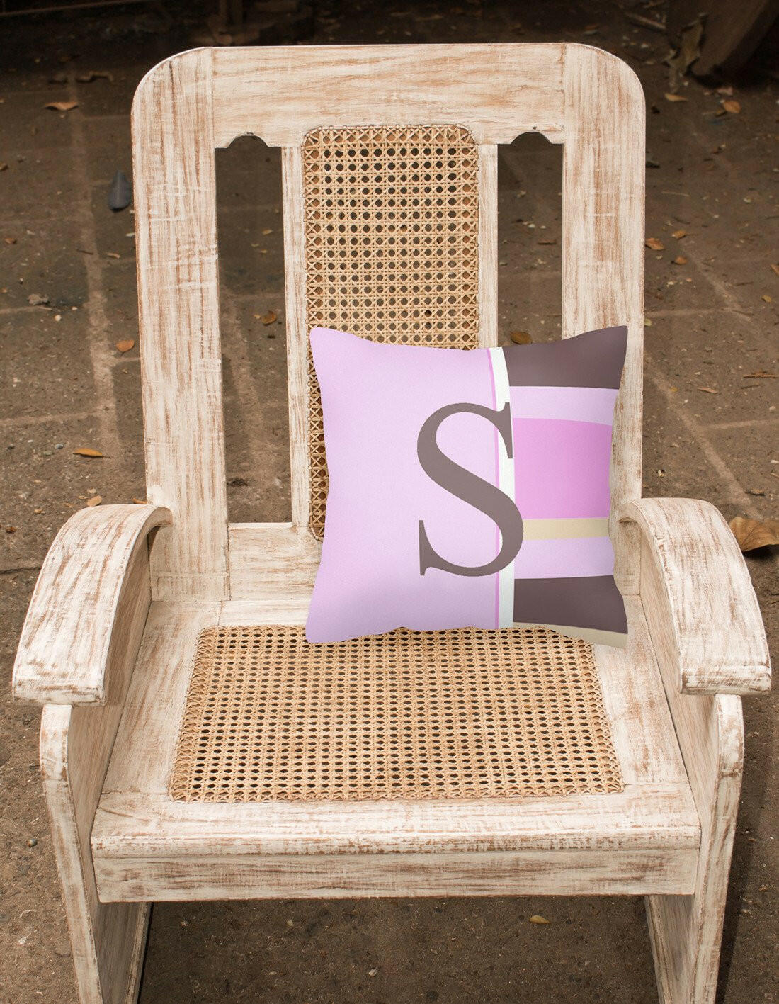 Letter S Initial Monogram - Pink Stripes Decorative   Canvas Fabric Pillow - the-store.com