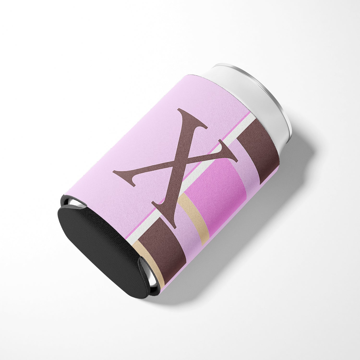 Letter X Initial Monogram - Pink Stripes Can or Bottle Beverage Insulator Hugger.