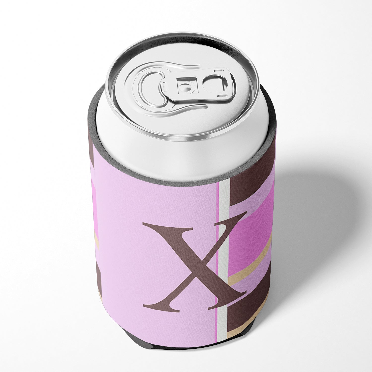 Letter X Initial Monogram - Pink Stripes Can or Bottle Beverage Insulator Hugger.