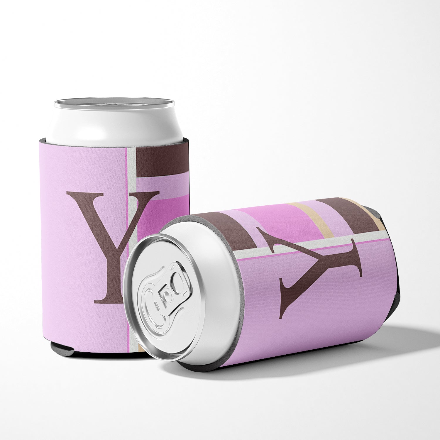 Letter Y Initial Monogram - Pink Stripes Can or Bottle Beverage Insulator Hugger.