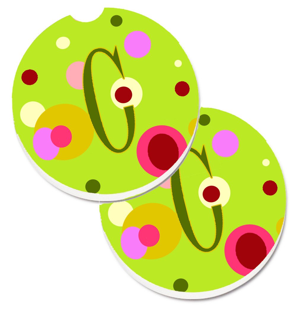 Letter C Monogram - Lime Green Set of 2 Cup Holder Car Coasters CJ1010-CCARC by Caroline's Treasures