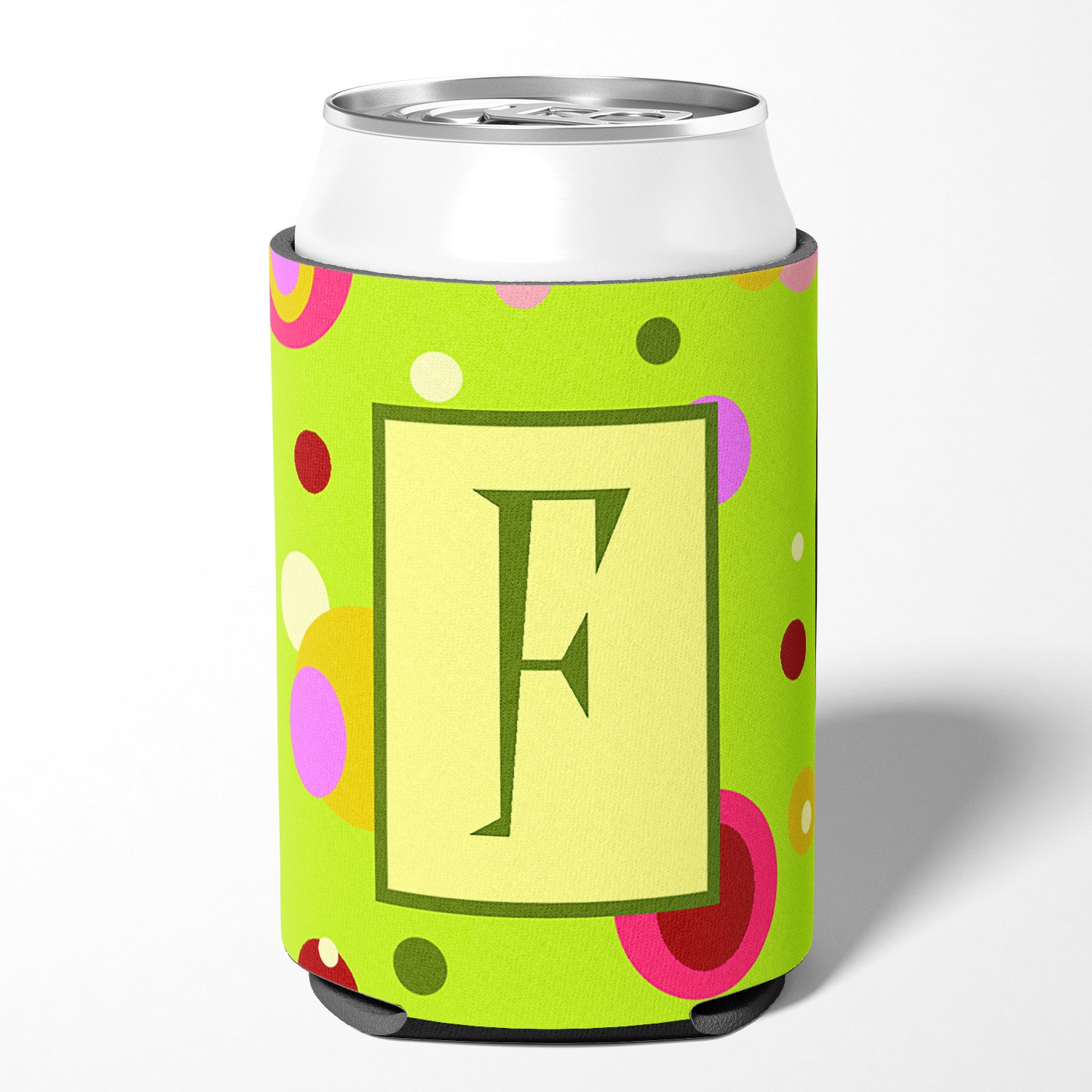 Letter F Initial Monogram - Green Can or Bottle Beverage Insulator Hugger.