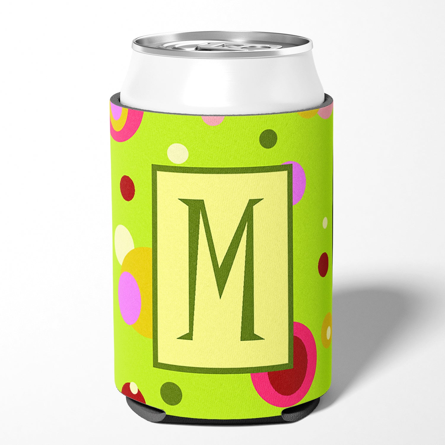 Letter M Initial Monogram - Green Can or Bottle Beverage Insulator Hugger.