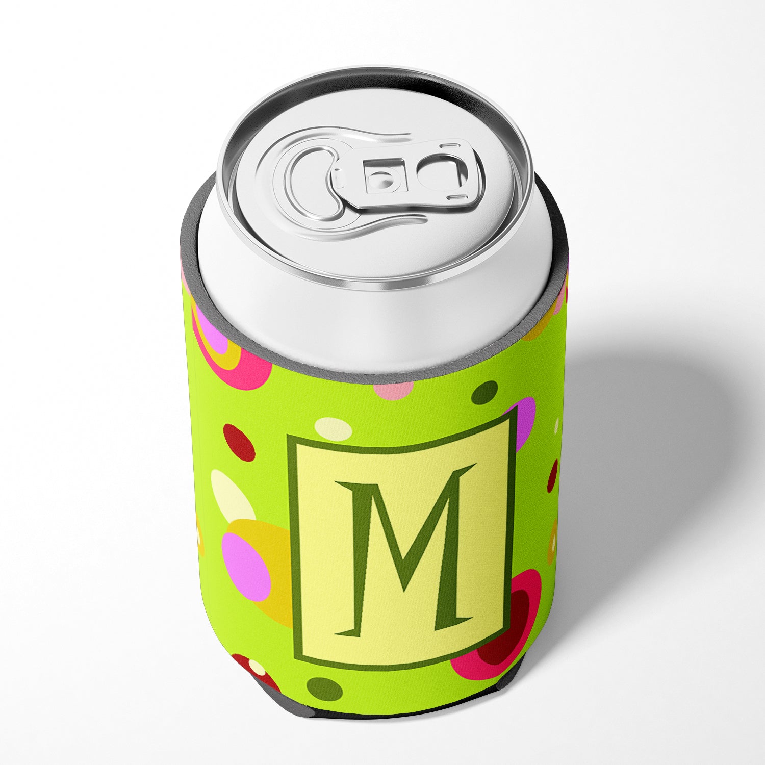 Letter M Initial Monogram - Green Can or Bottle Beverage Insulator Hugger.