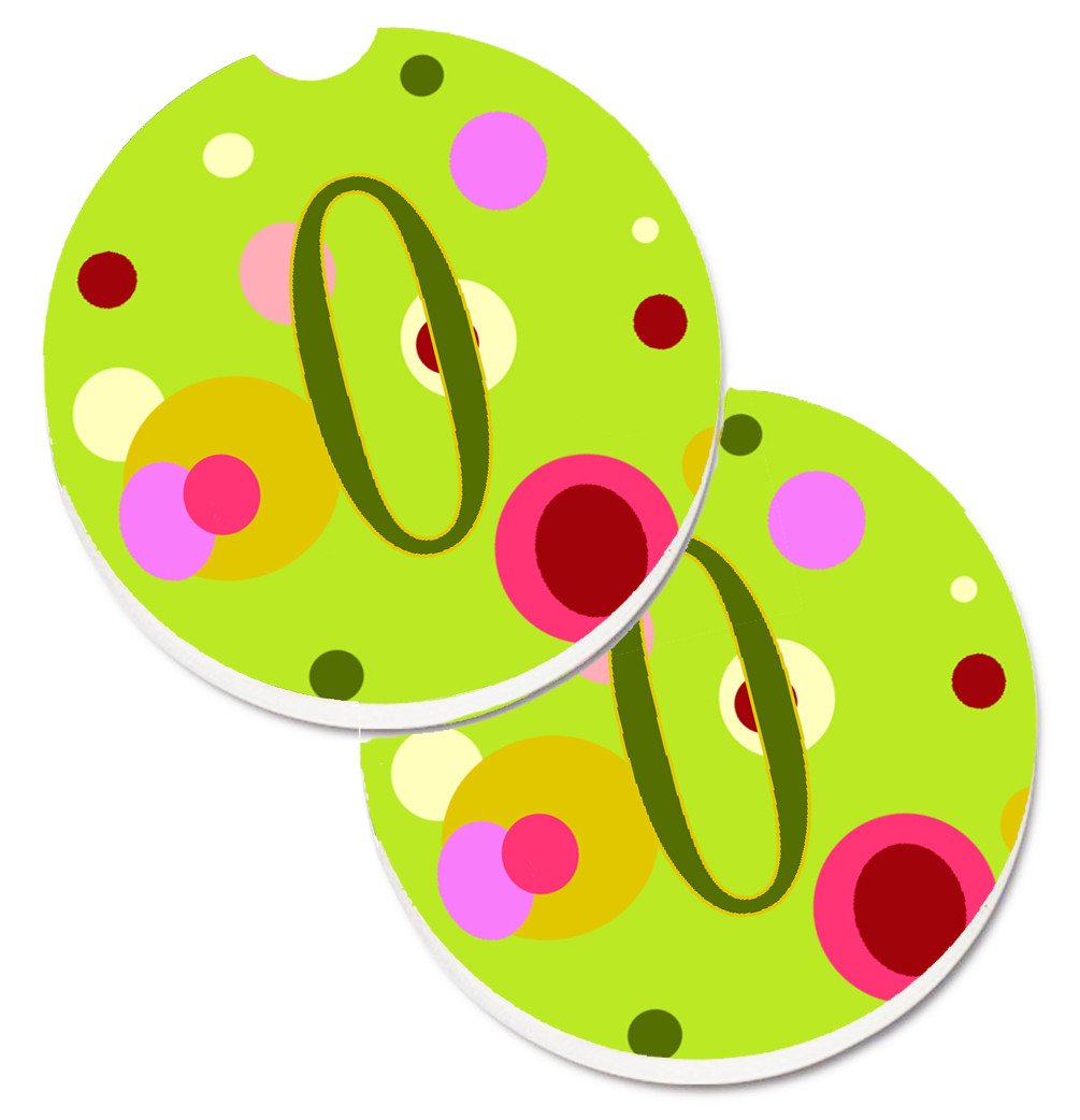 Letter O Monogram - Lime Green Set of 2 Cup Holder Car Coasters CJ1010-OCARC by Caroline's Treasures