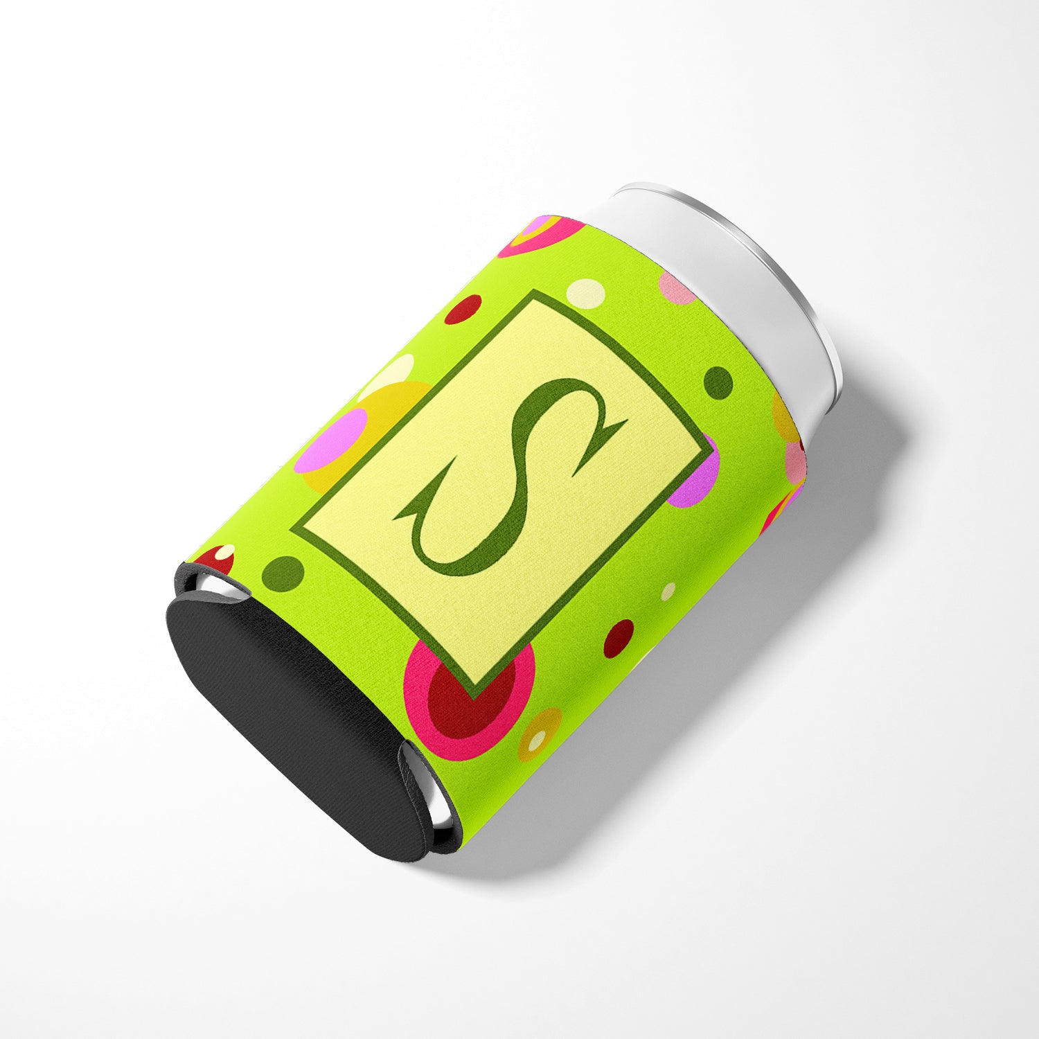 Letter S Initial Monogram - Green Can or Bottle Beverage Insulator Hugger.