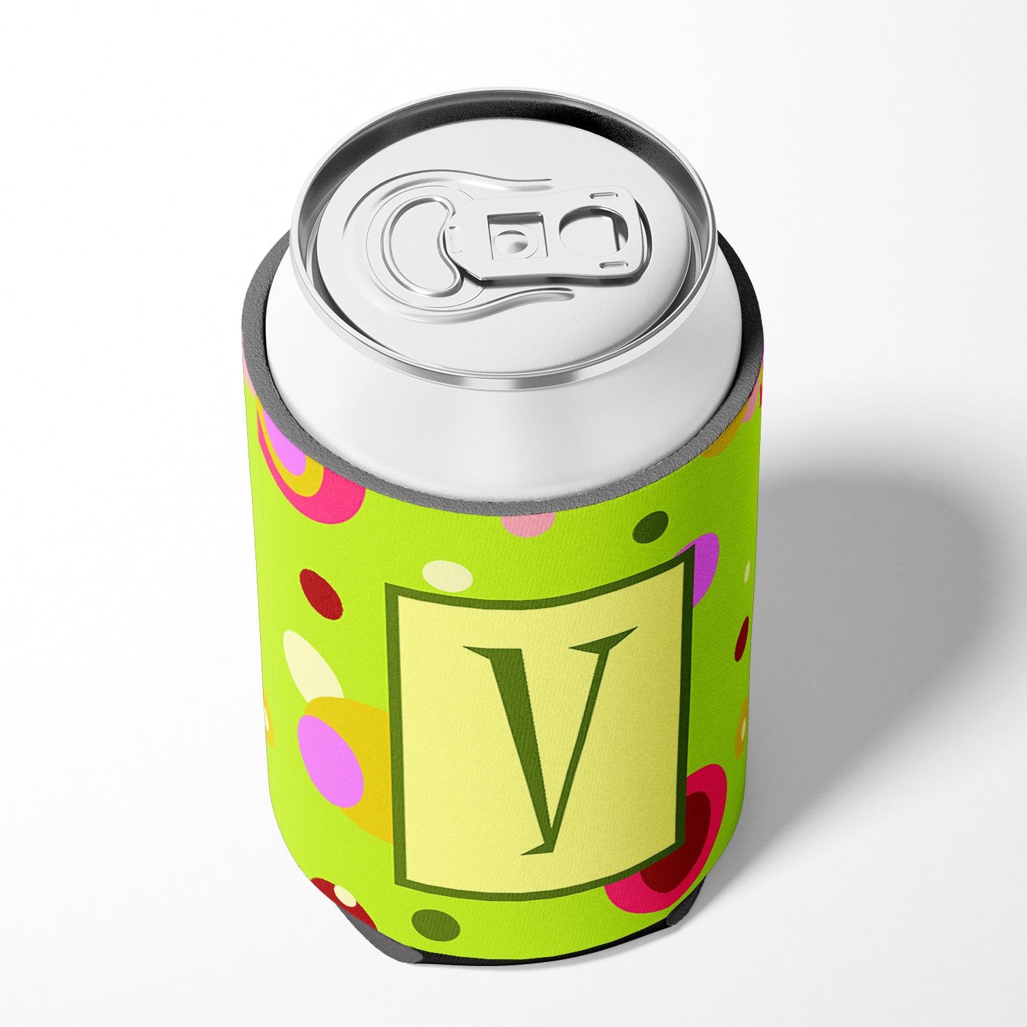 Letter V Initial Monogram - Green Can or Bottle Beverage Insulator Hugger.