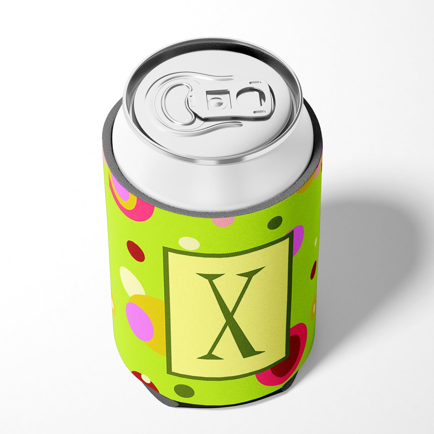 Letter X Initial Monogram - Green Can or Bottle Beverage Insulator Hugger.