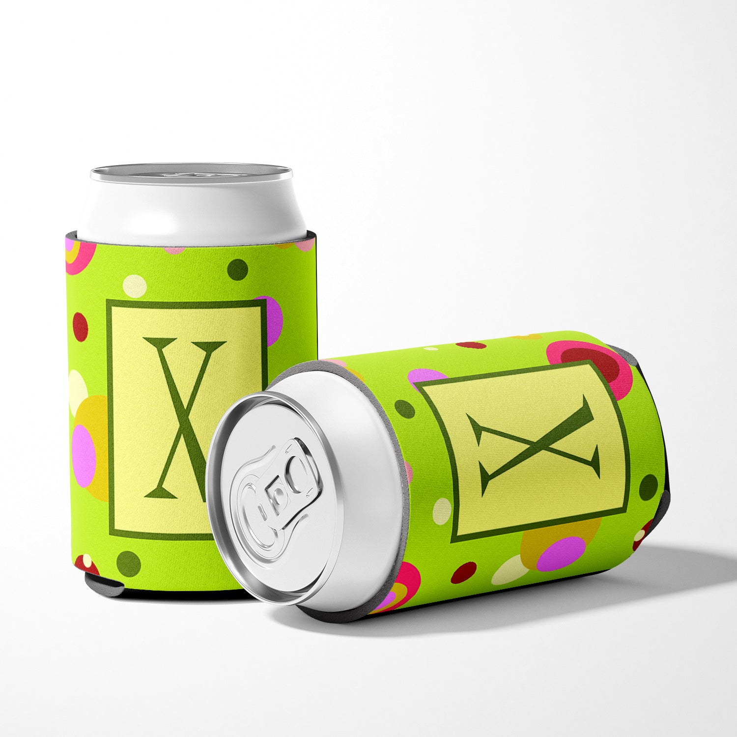 Letter X Initial Monogram - Green Can or Bottle Beverage Insulator Hugger.