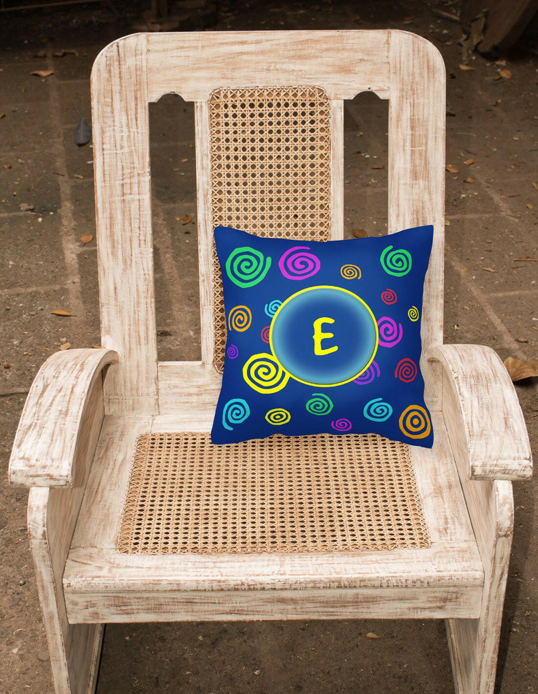 Letter E Initial Monogram - Blue Swirls Decorative   Canvas Fabric Pillow - the-store.com