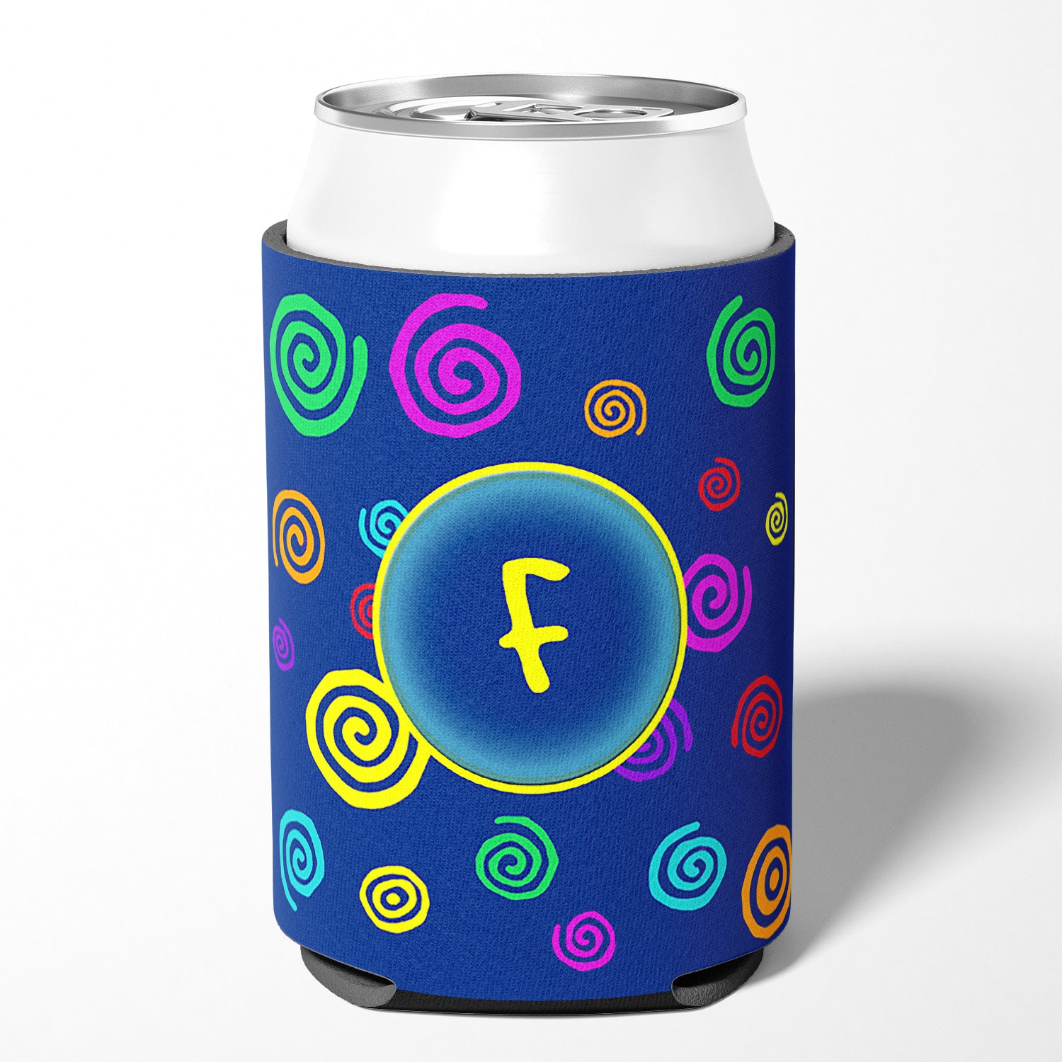 Letter F Initial Monogram - Blue Swirls Can or Bottle Beverage Insulator Hugger.