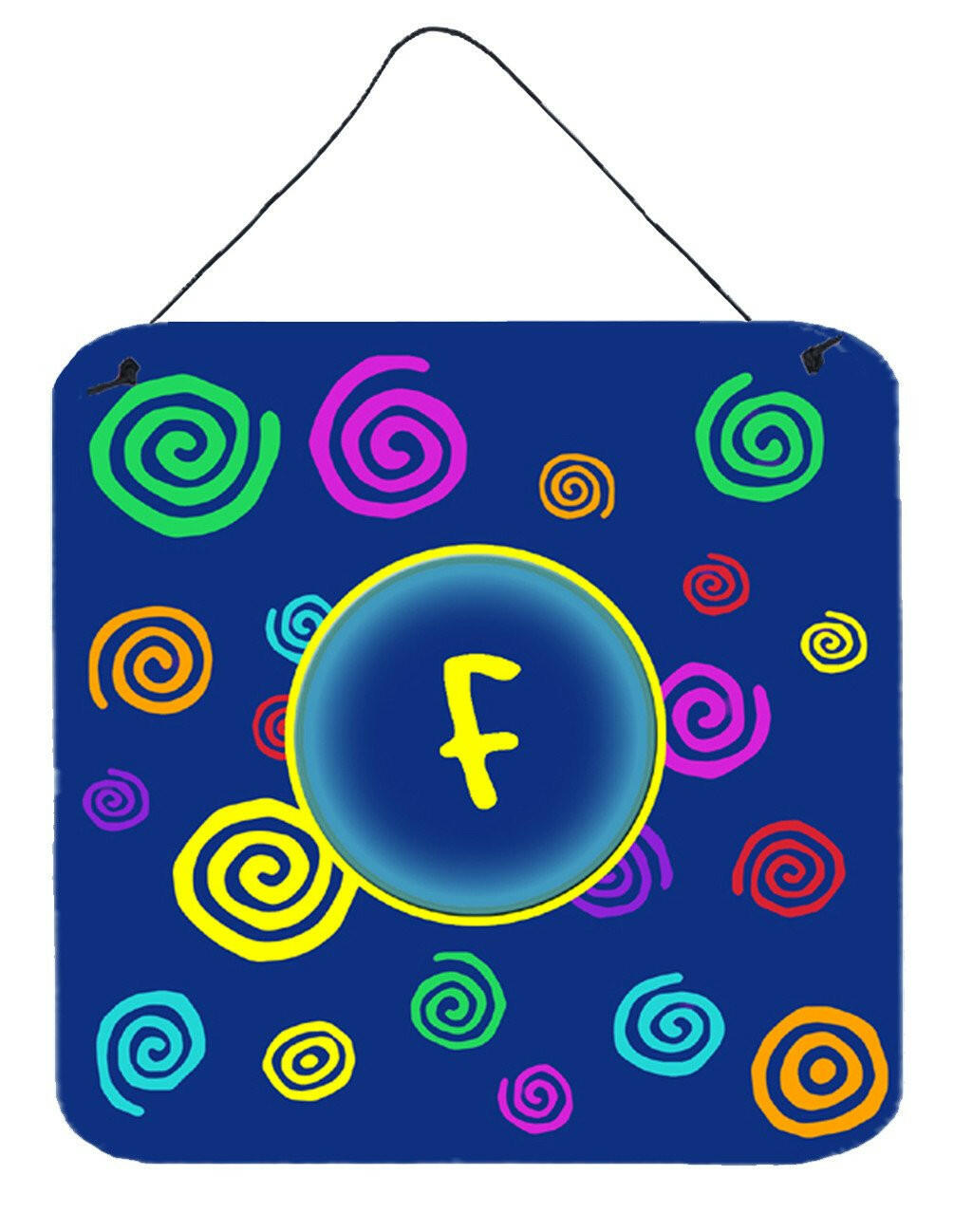 Letter F Initial Monogram - Blue Swirls Wall or Door Hanging Prints by Caroline's Treasures