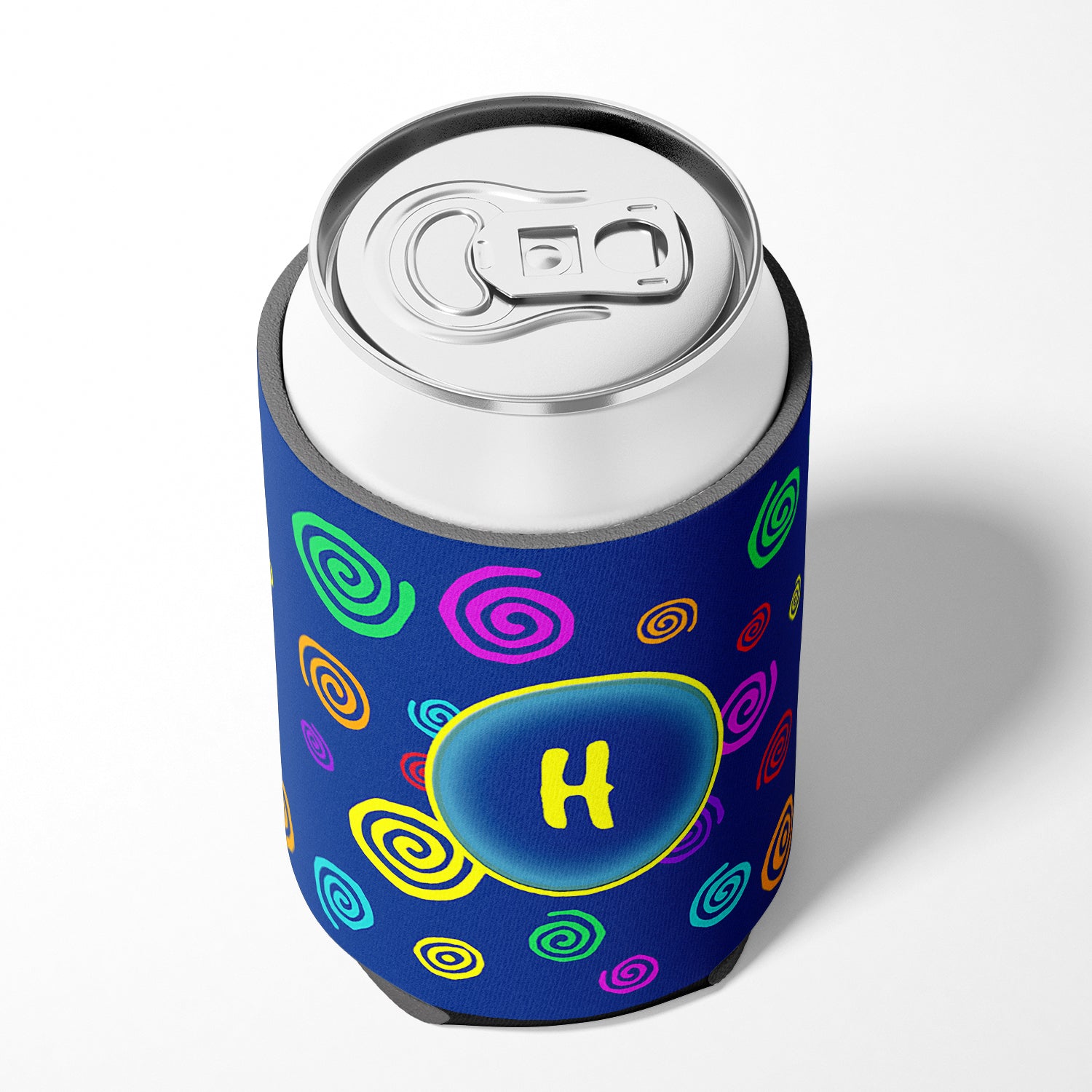 Letter H Initial Monogram - Blue Swirls Can or Bottle Beverage Insulator Hugger.