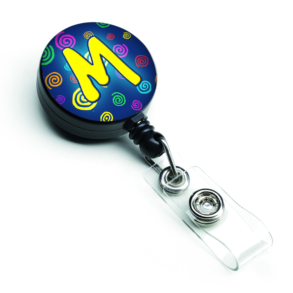 Letter M Initial Monogram - Blue Swirls Retractable Badge Reel CJ1011-MBR  the-store.com.