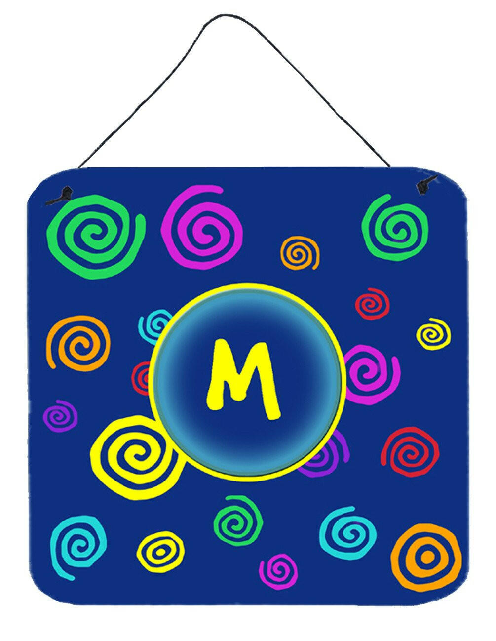 Letter M Initial Monogram - Blue Swirls Wall or Door Hanging Prints by Caroline's Treasures