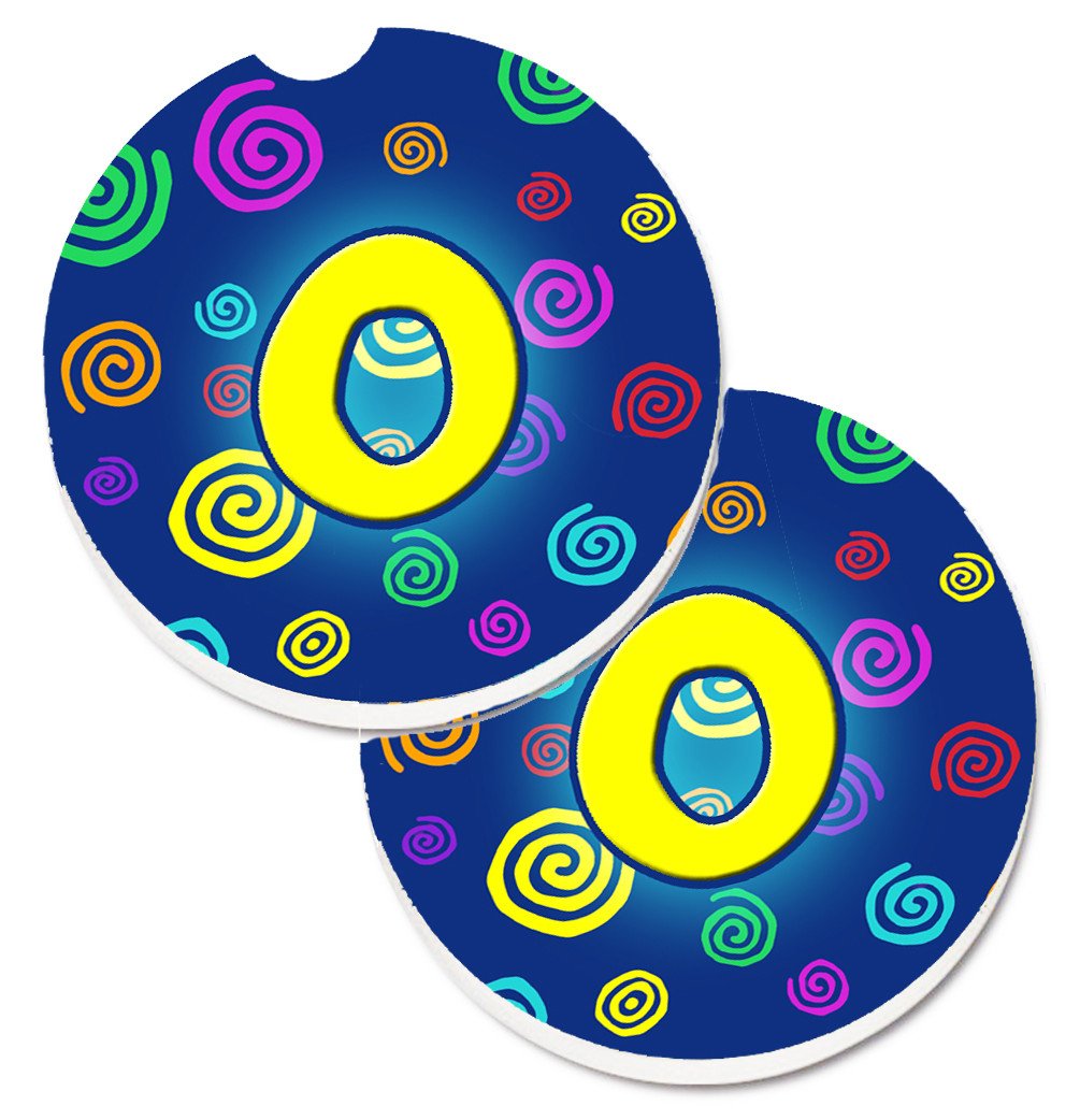 Letter O Initial Monogram - Blue Swirls Set of 2 Cup Holder Car Coasters CJ1011-OCARC by Caroline's Treasures