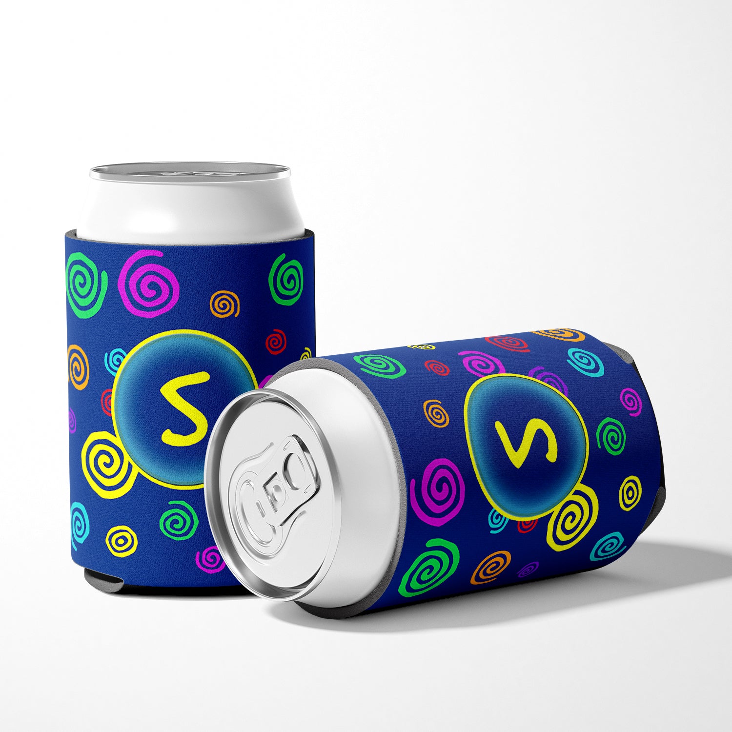 Letter S Initial Monogram - Blue Swirls Can or Bottle Beverage Insulator Hugger.