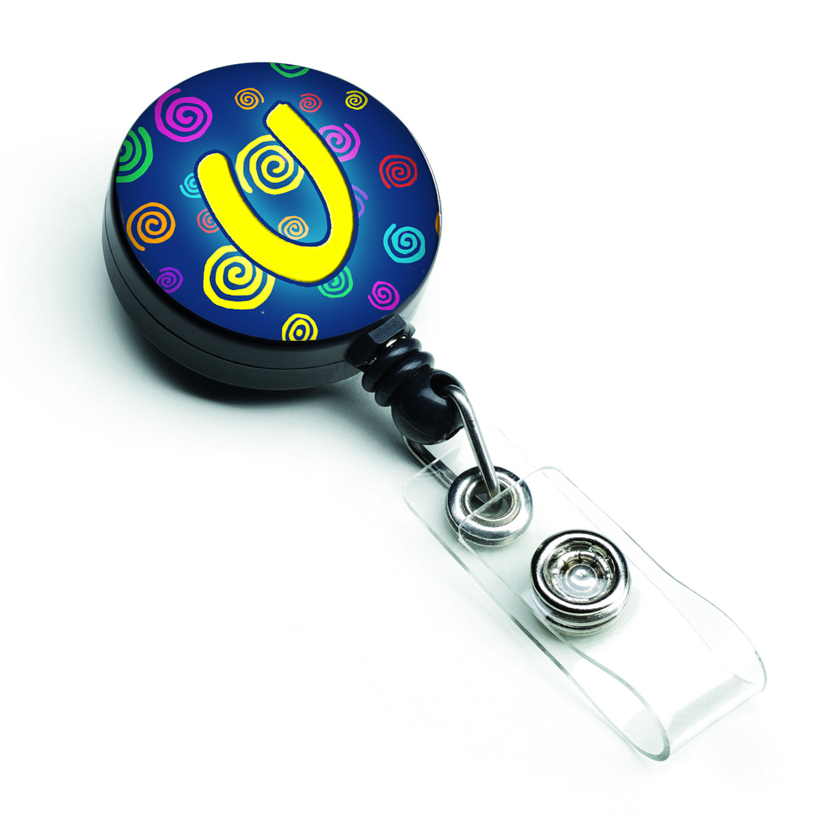 Letter U Initial Monogram - Blue Swirls Retractable Badge Reel CJ1011-UBR  the-store.com.